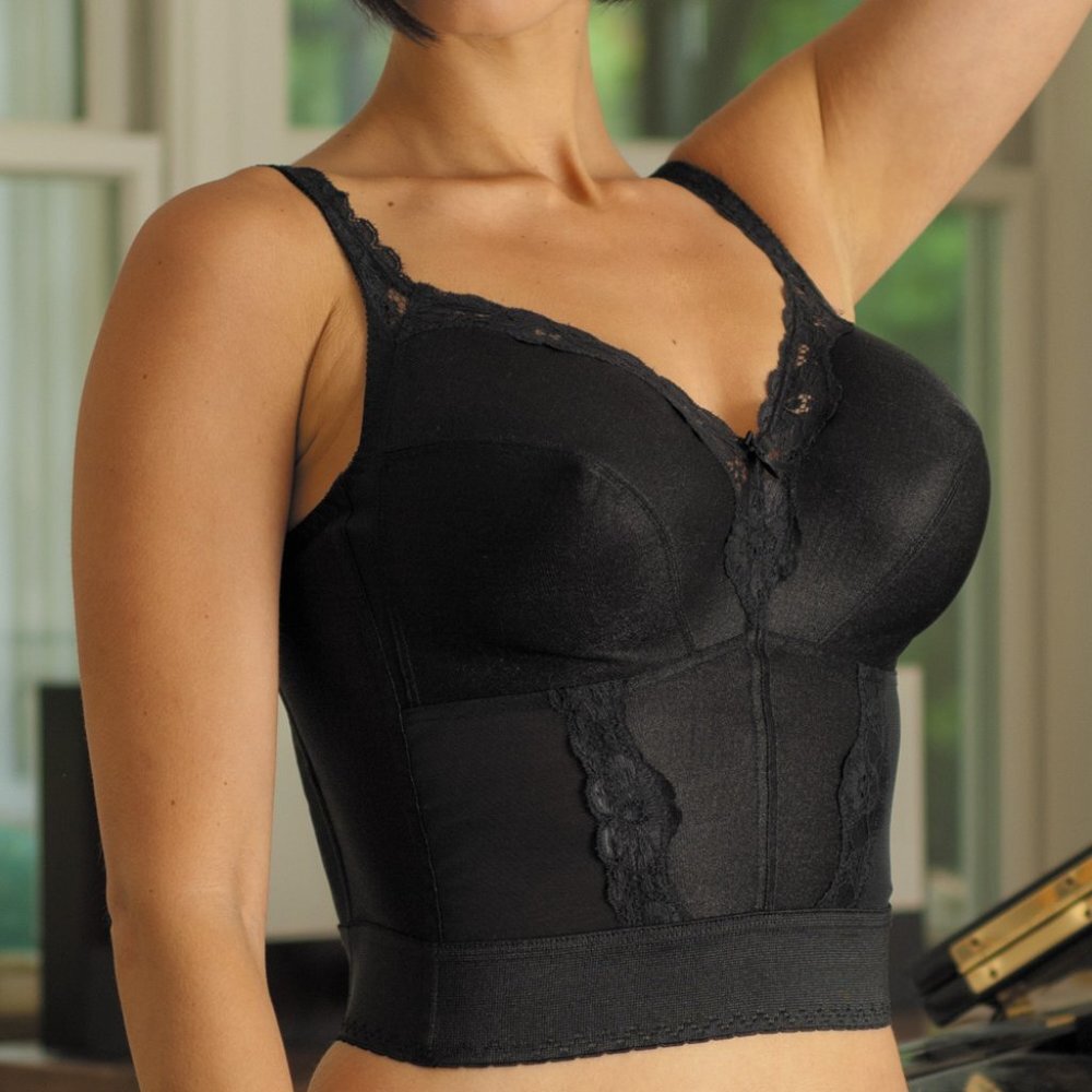 New Carnival Full-Figure Soft-Cup Wireless Longline Bra w/ Scalloped Lace 773 BK